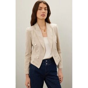 L'AGENCE Wayne Double-Breasted Denim Jacket Gold Anchor Buttons Beige XXL *READ*